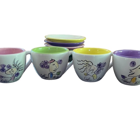 Espresso cups mugs tabletops lifestyle set of 4 four color designs - Picture 2 of 11